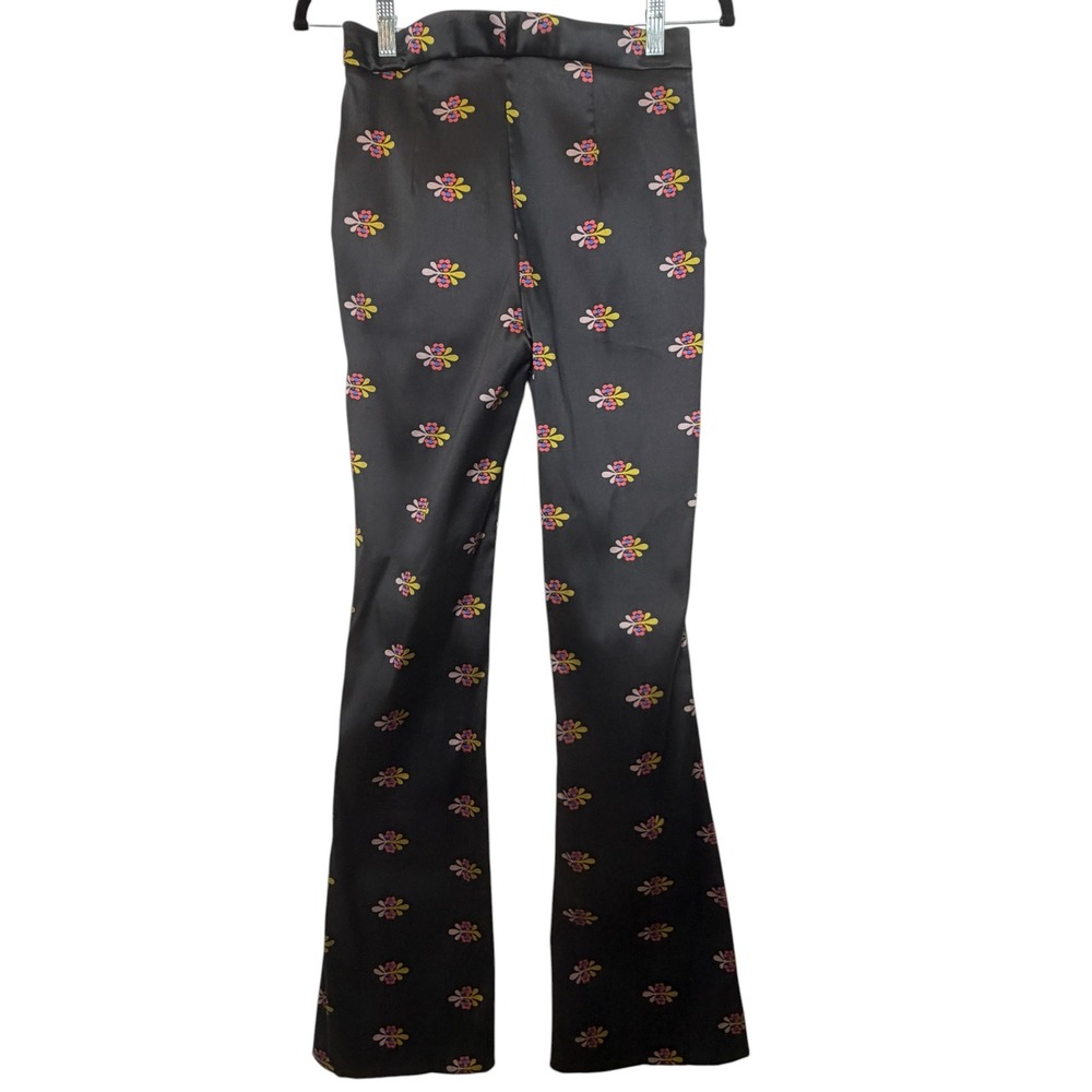 Nathalie Jacquard Pant Cynthia Rowley Flare Pants 2 Floral Satin High Rise Chic - Picture 3 of 15